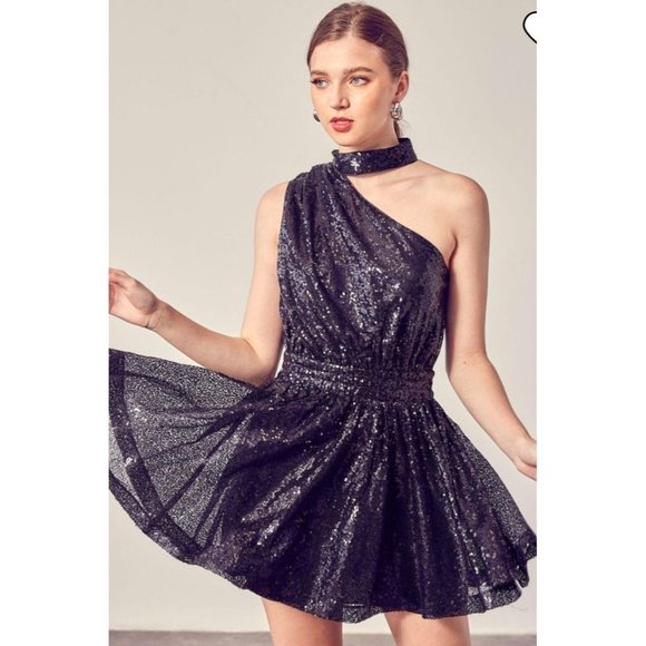 DO+BE Dresses & Skirts - DO+BE Sequin One Shoulder Choker Dress Black Small